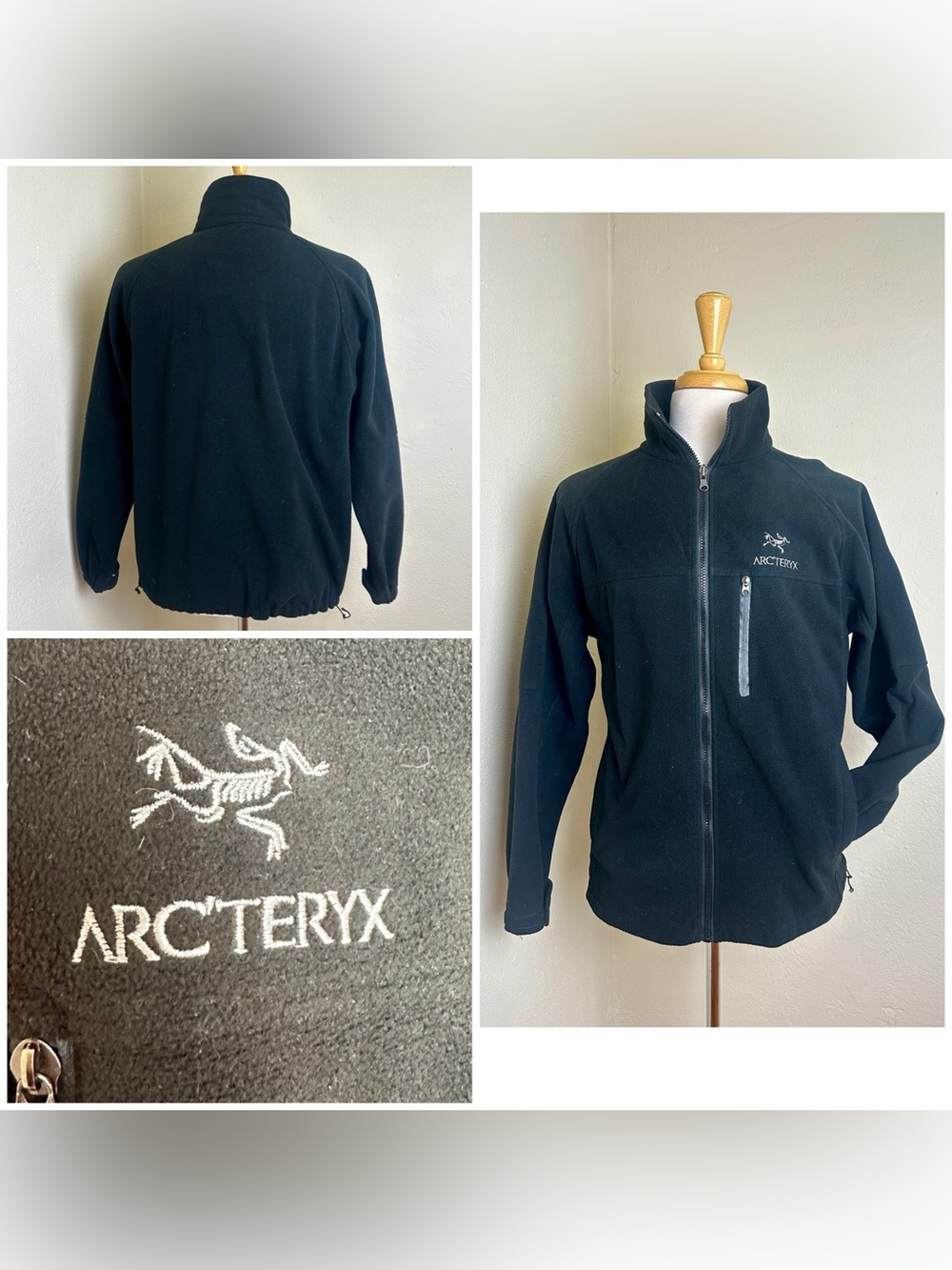 VTG Arc'teryx Jacket Mens Black Windstopper GORETEX Fleece Full Zip XL GUC!